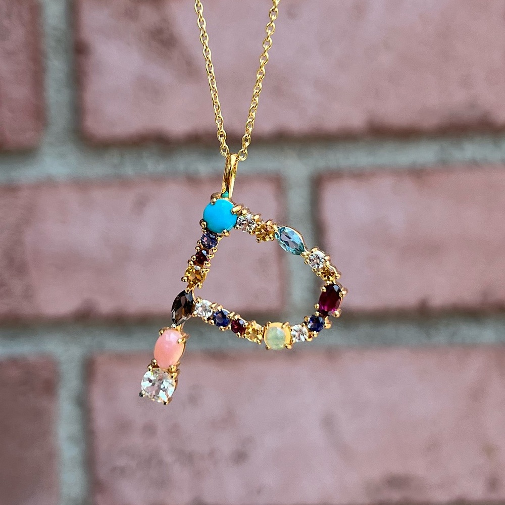 Multicolor gem encrusted letter P initial necklace 🌈 JTV 🩵💛💜